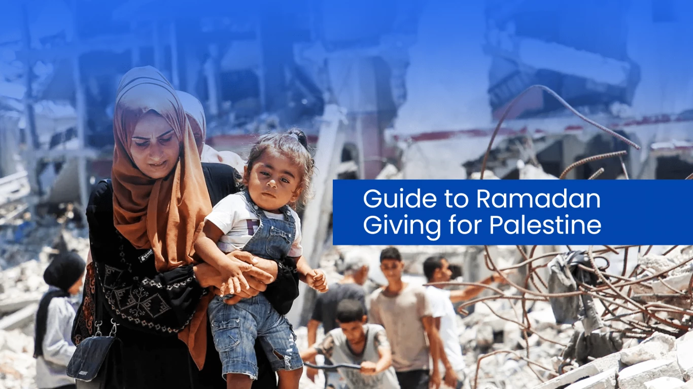 A family in Palestine receiving food assistance during Ramadan as part of a charity distribution effort